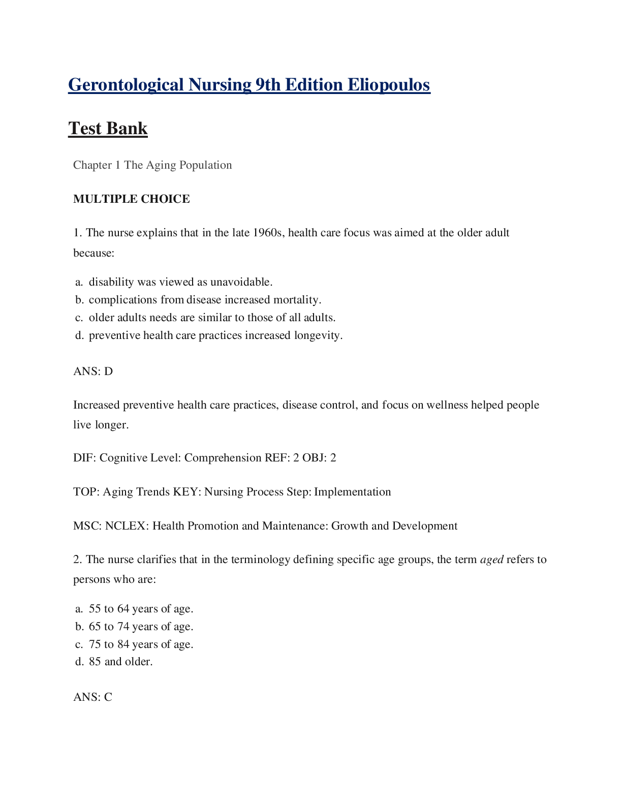 Preview image of NURS 239 Q&A document